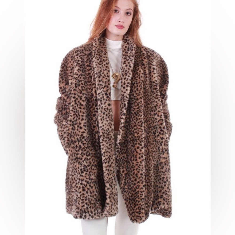Monterey Vintage Faux Fur Leopard Print Swing Teddy Coat